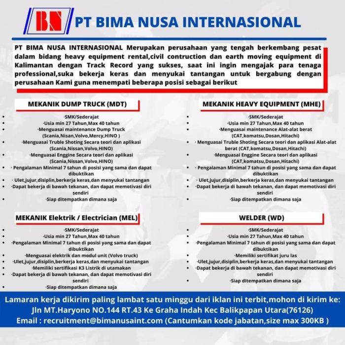 Gaji pt bima nusa internasional