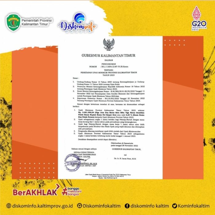 Gaji upah minimum provinsi kalimantan timur