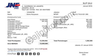 Gaji karyawan jne semua jabatan
