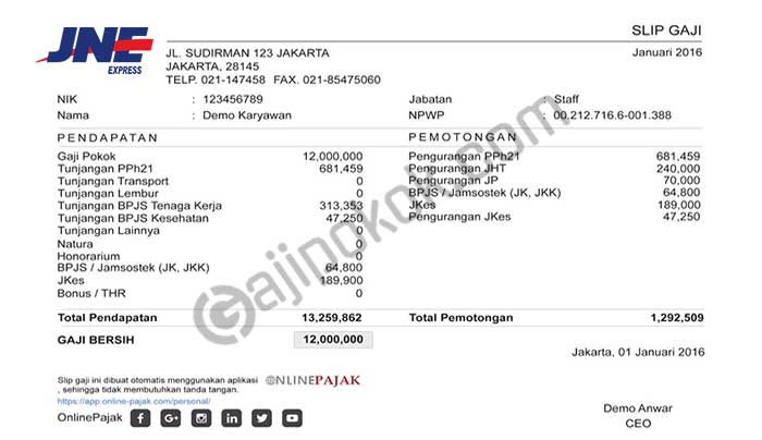 Gaji karyawan jne semua jabatan