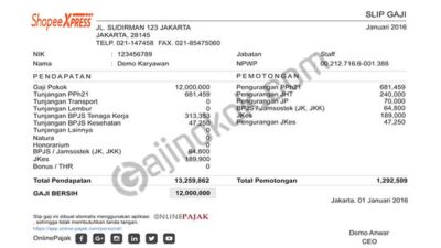 Gaji karyawan shopee express semua jabatan